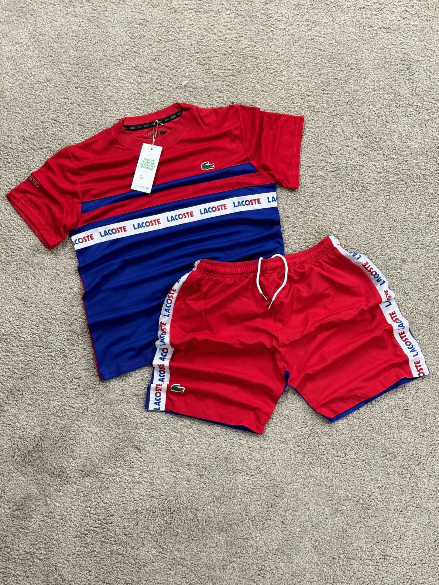 Conjunto lacoste rojo/azul verano