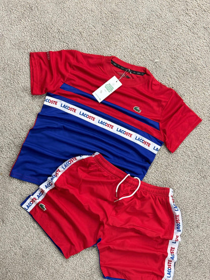 Conjunto lacoste rojo/azul verano
