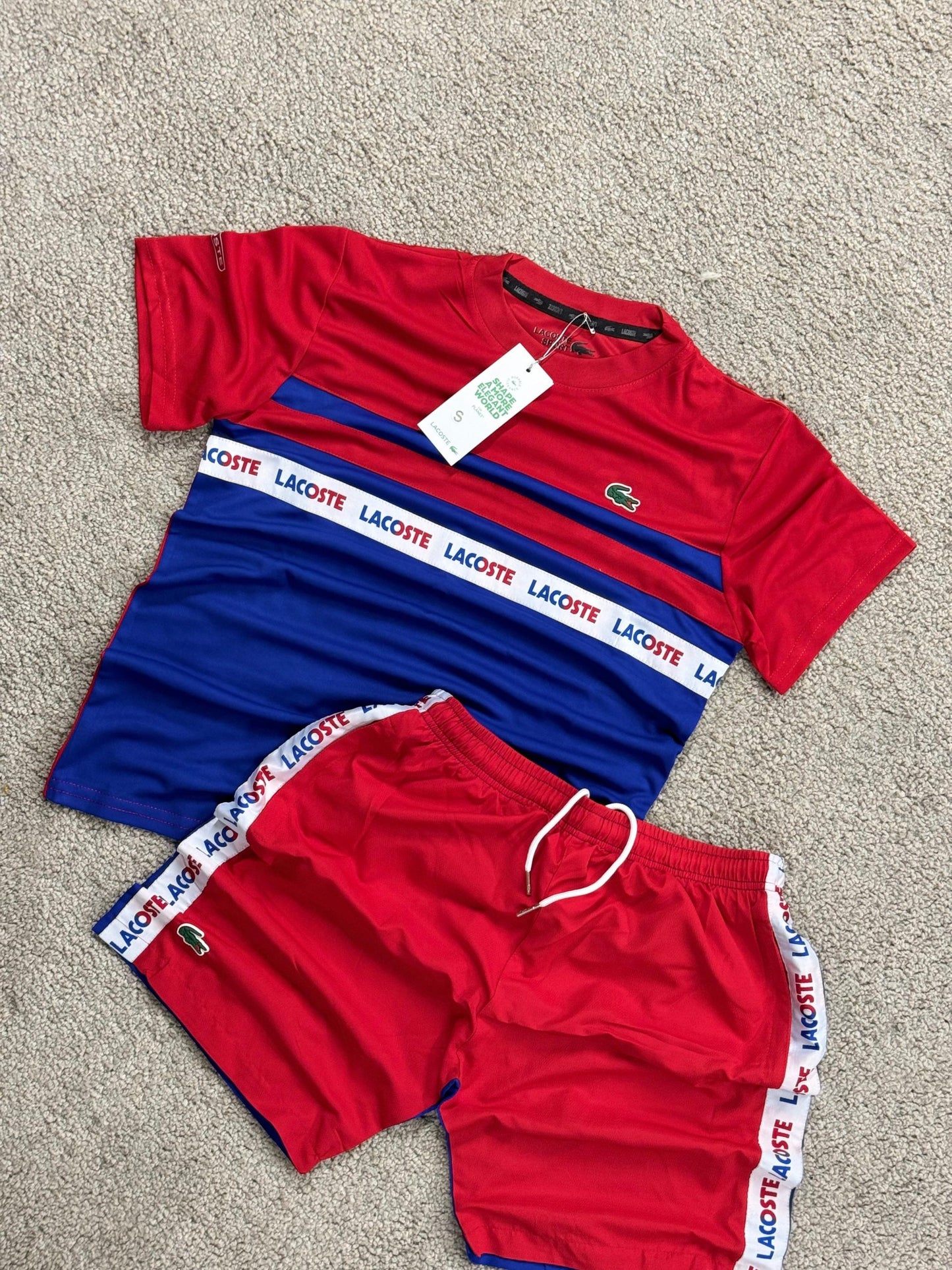 Conjunto lacoste rojo/azul verano